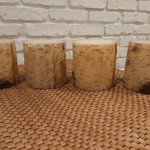 4 wood look candles